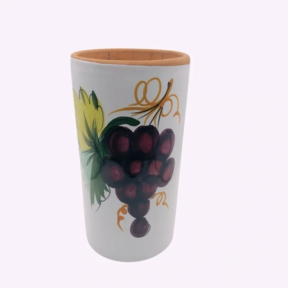 Pier 1 Terra Cotta Wine Chiller/Utensil Holder Purple Grapes Design Italy